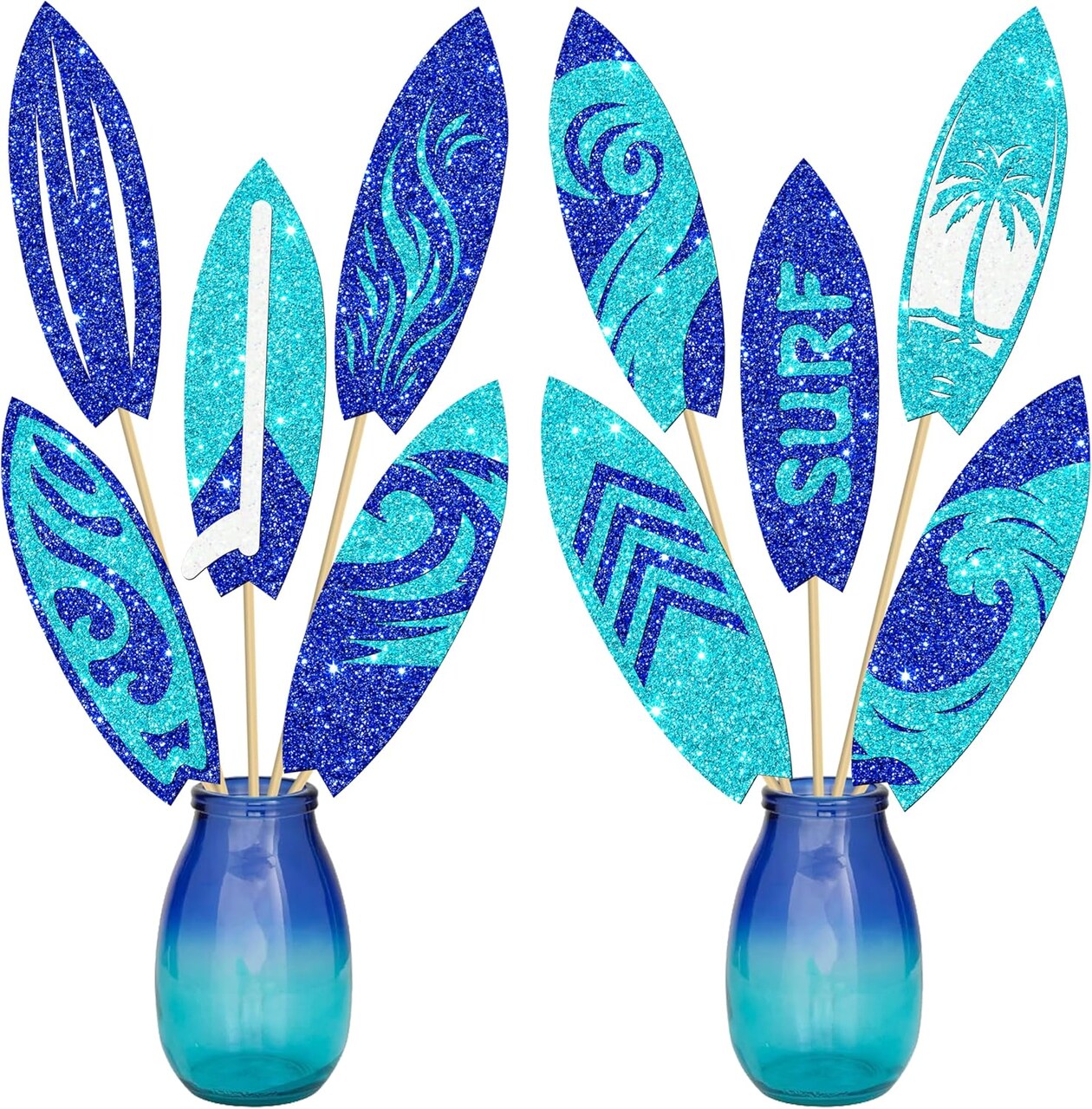18pcs Glitter Surfboard Theme Centerpiece Sticks Summer Surfing Party Decorations Summer Beach Surf Party Table Centerpiece for Surfer Birthday Hawaii Surfing Party Supplies
